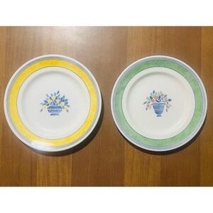 Johnson Brothers JARDINIERE Salad Plates Green / Yellow Border - Set of 2